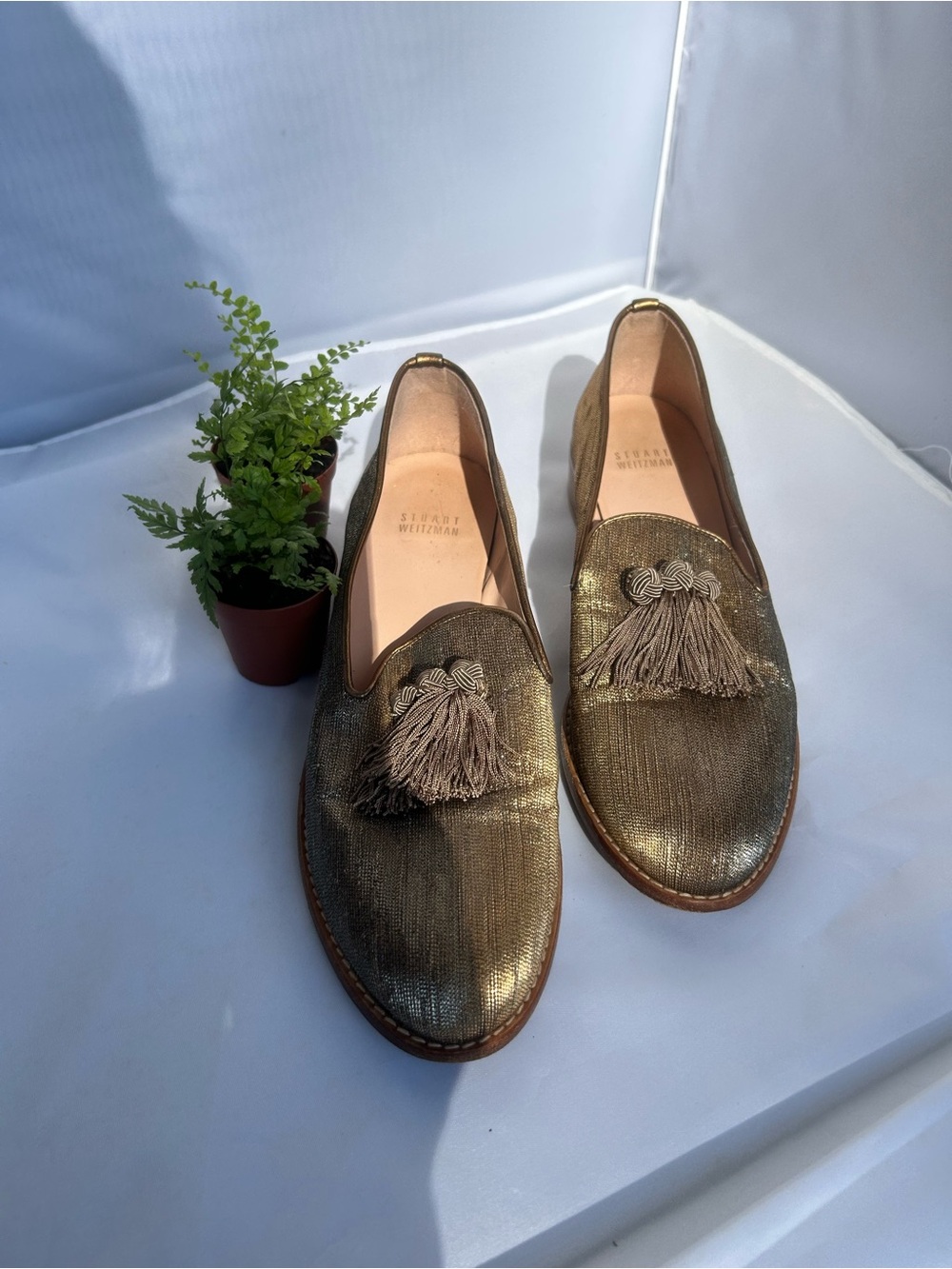 Stuart Weitzman Metallic Gold Tassel Loafers
